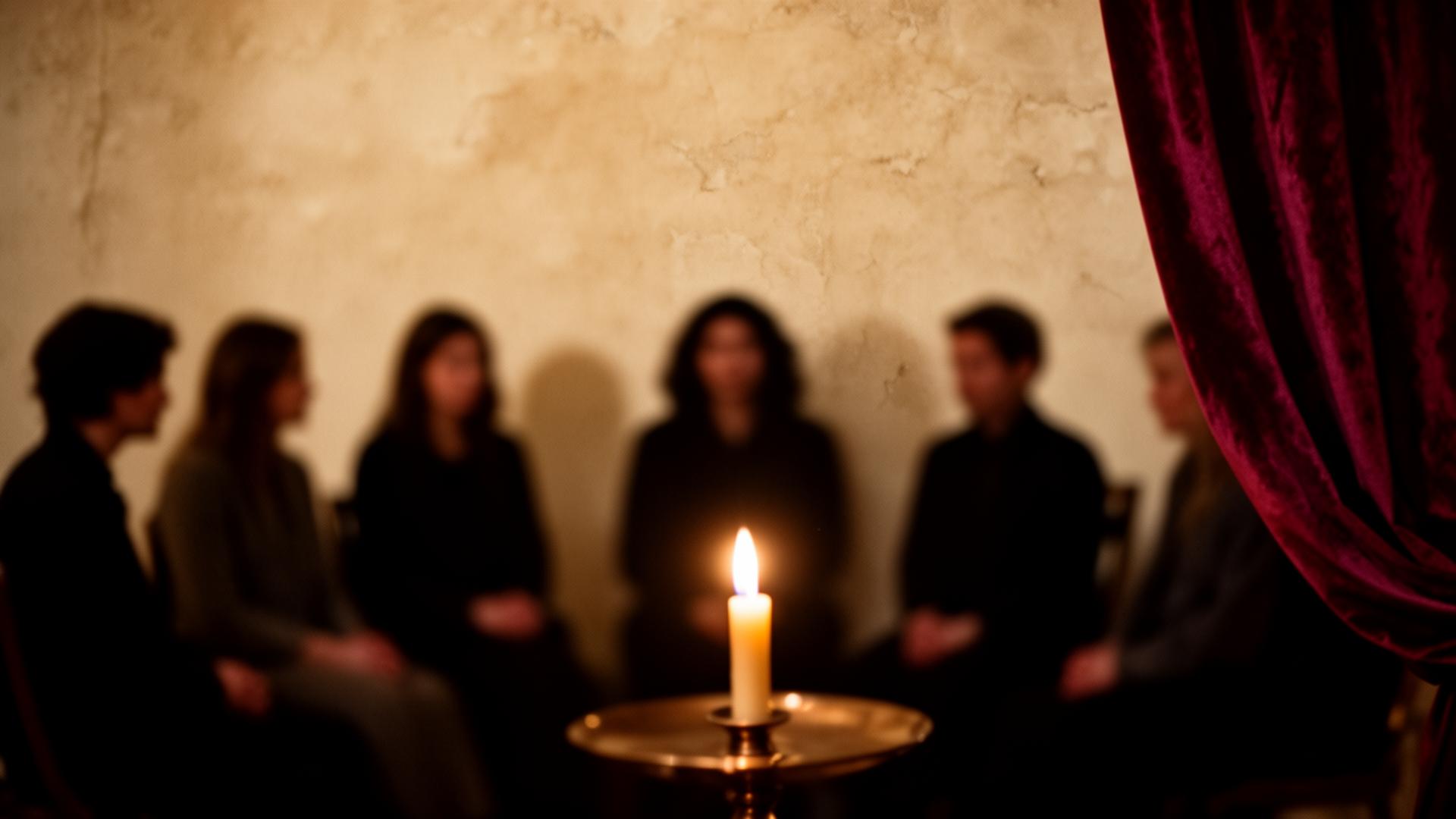 A candlelit circle inside the ELARTĒ sanctuary